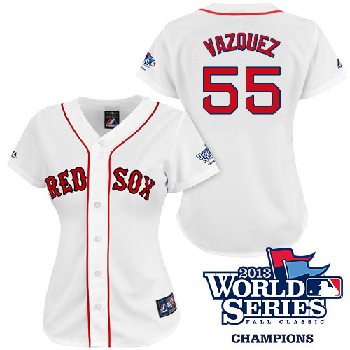 Christian Vazquez #55 mlb Jersey-Boston Red Sox Women's Authentic 2013 World Series Champions Home White Baseball Jersey
